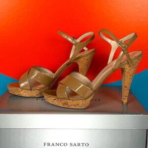 FRANCO SARTO Ladies Size 8 1/2  Taupe/Tan,  High Heel Open Toe Summer Sandals